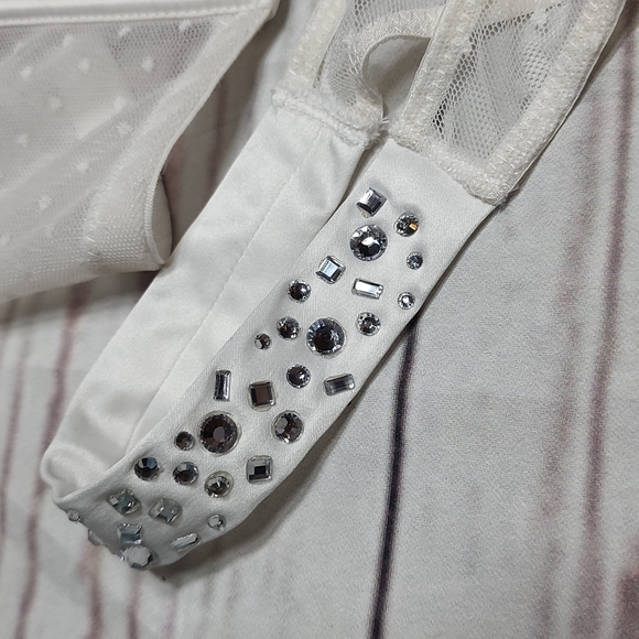 SET VICTORIA Secret White Sheer Bling Bow Lace Dots Dream Angels Corset 36 DD - Picture 6 of 14